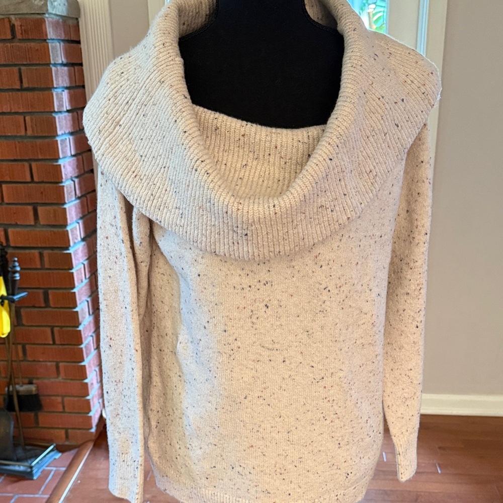 LOFT Speckled Cream Cowl Neck Sweater